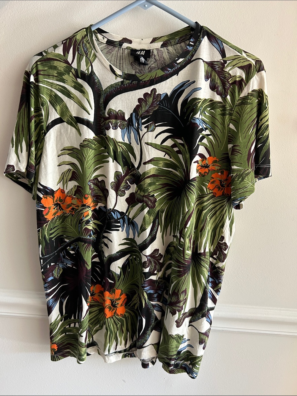 H&M Men's Tropical Floral Short Sleeve Tee - Green/Orange/Cream